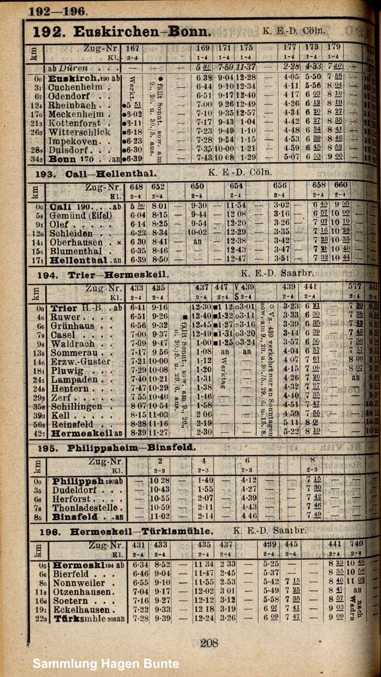 Fahrplan 1907 Hochwaldbahn