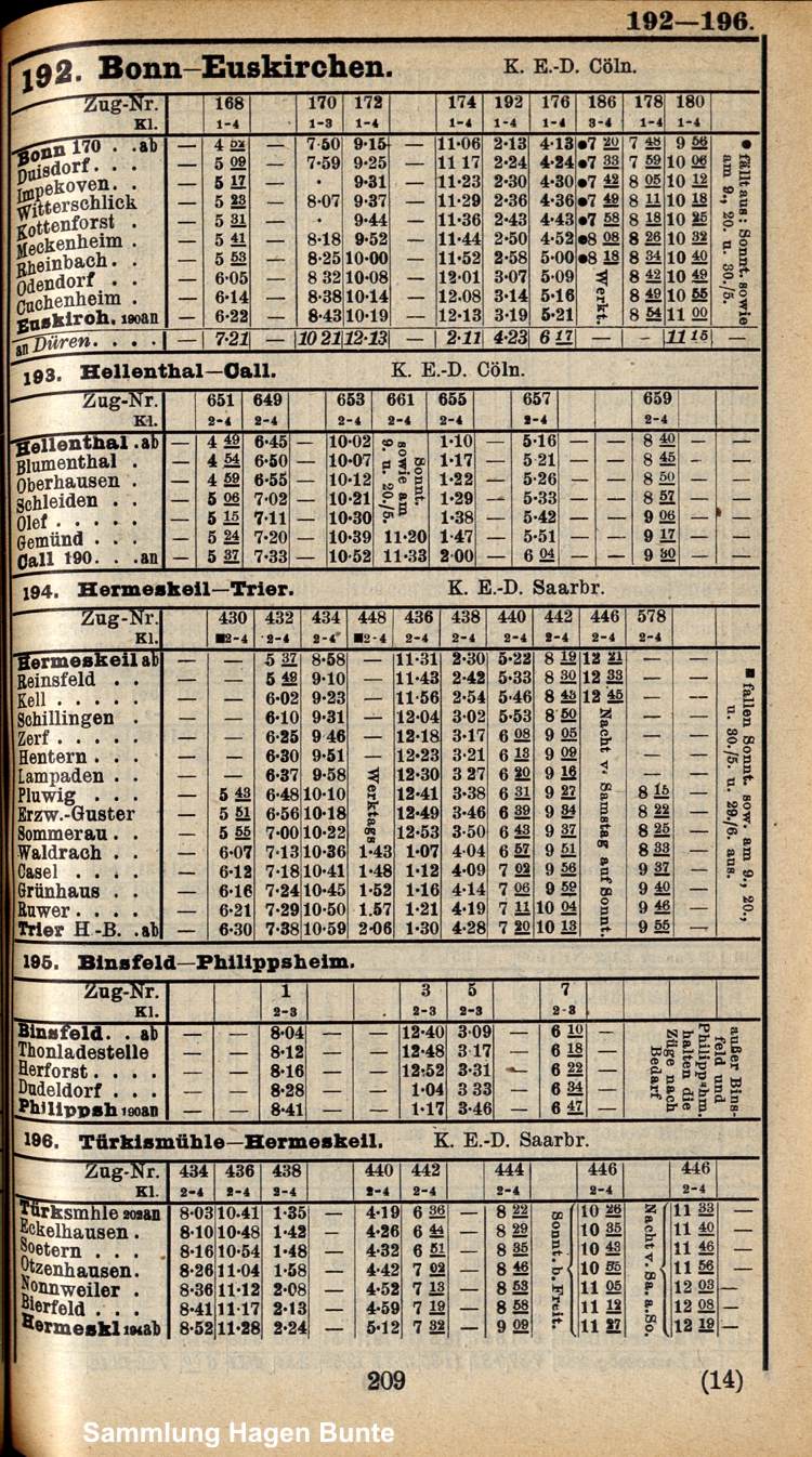 Fahrplan 1907 Hochwaldbahn