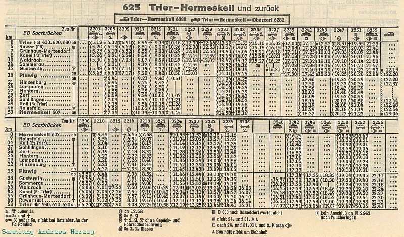 Fahrplan 1972 Hochwaldbahn