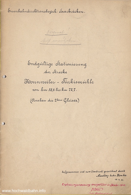 Vermessung der Bahnlinie Nonnweiler - T&uuml;rkism&uuml;hle 1913